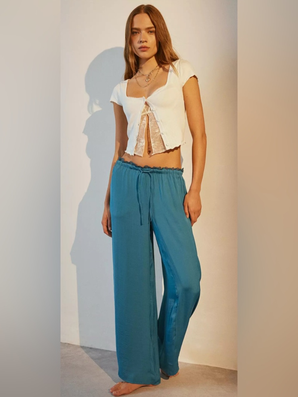 Out From Under Juliette Lacy Satin Lounge Pant Size Small